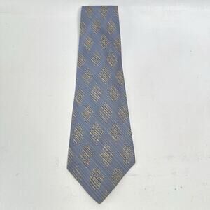 Vintage Leonardo Tie Mens 57 in Italian Silk Blue Gold Diagonal Striated Wide